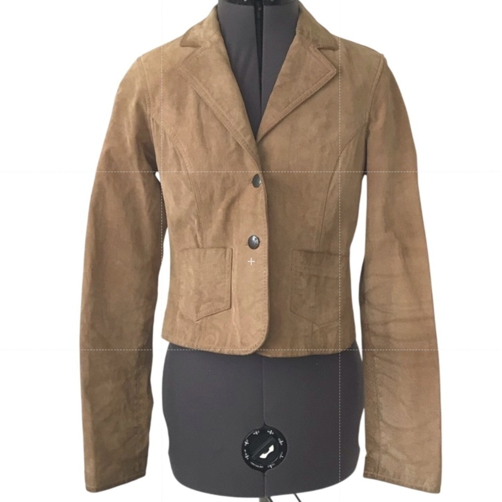 BB Dakota 100% Leather Tan Suede Button Front Blazer Jacket • Size M 🔴